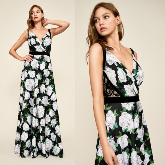 NWT Tadashi Shoji Floral Neoprene Lace Back Aline Gown Dresses - Picture 1 of 12